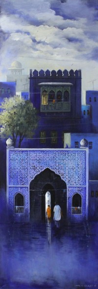 G. N. Qazi, 12 x 36 inch, Acrylic on Canvas, Cityscape Painting, AC-GNQ-042
